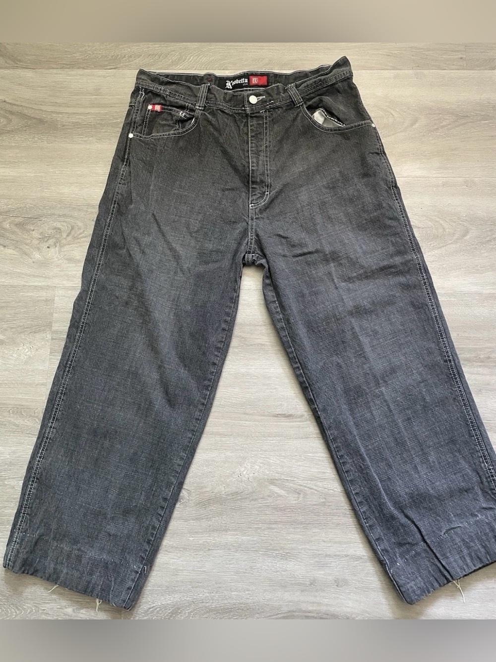 Knobetta USA Wide Leg Baggy Skate Jeans Black Denim Size 36 Y2K Vintage